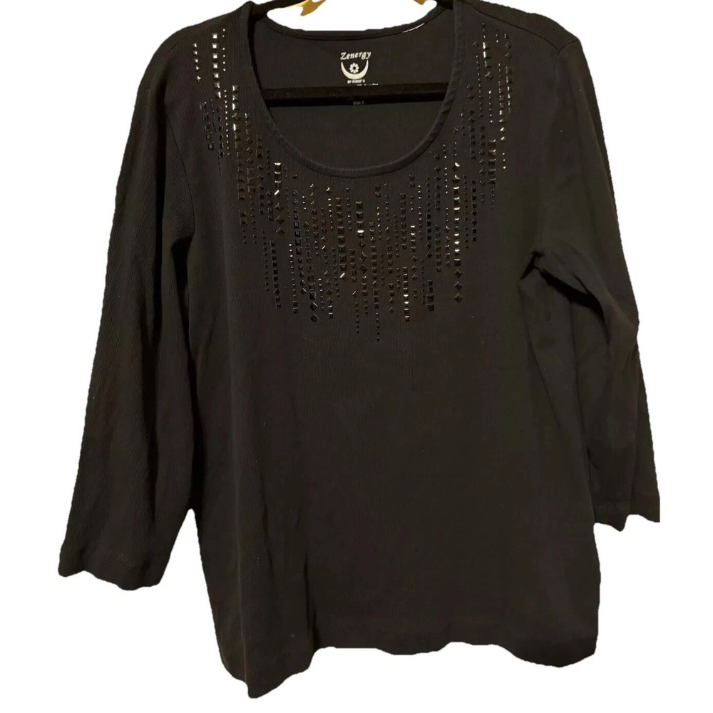 Zenergy By Chico's‎ SZ 3 Black Pullover Embellished Travel Packable Classic